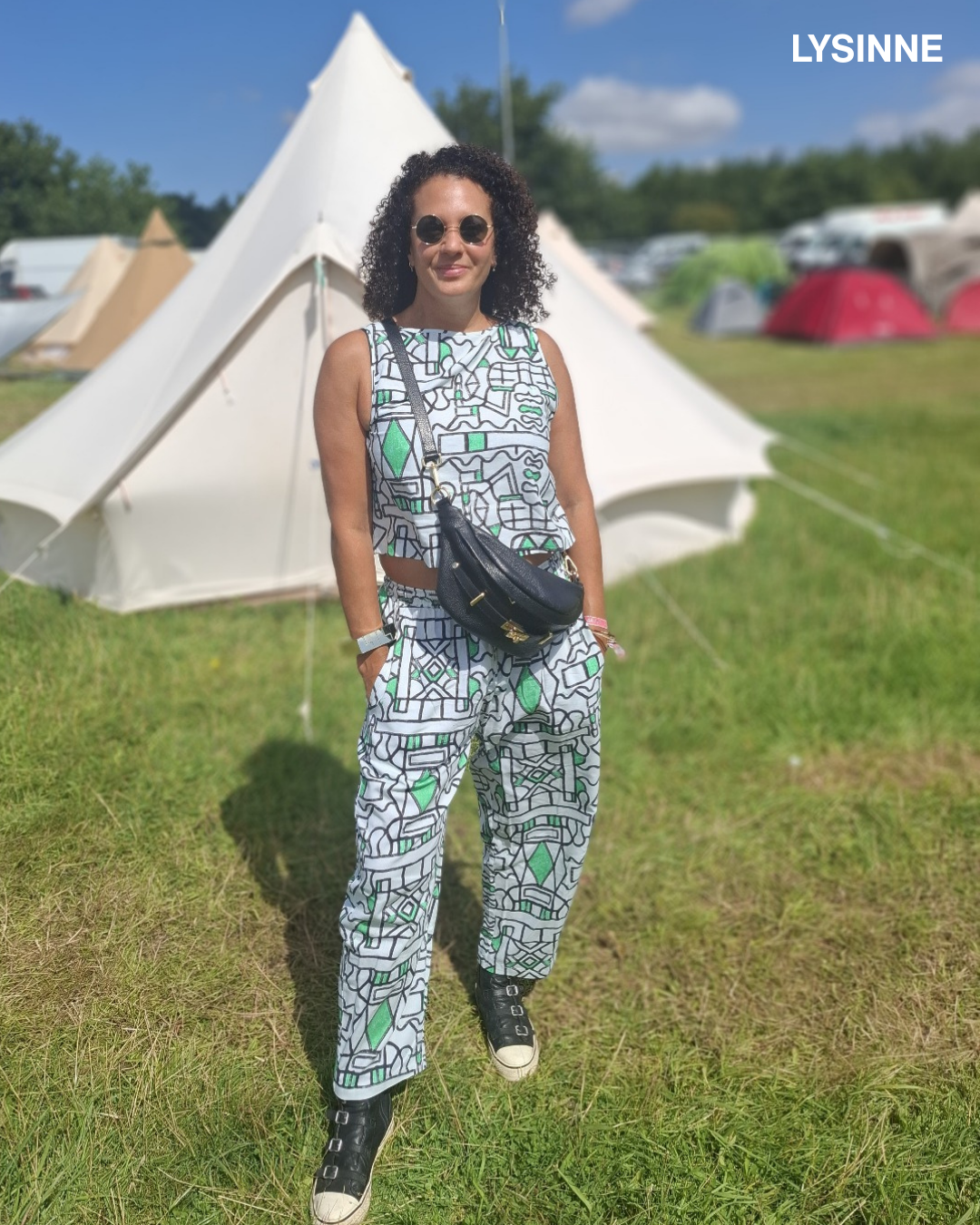 Organic Cotton and Linen Balloon Trousers in Circuit Garden