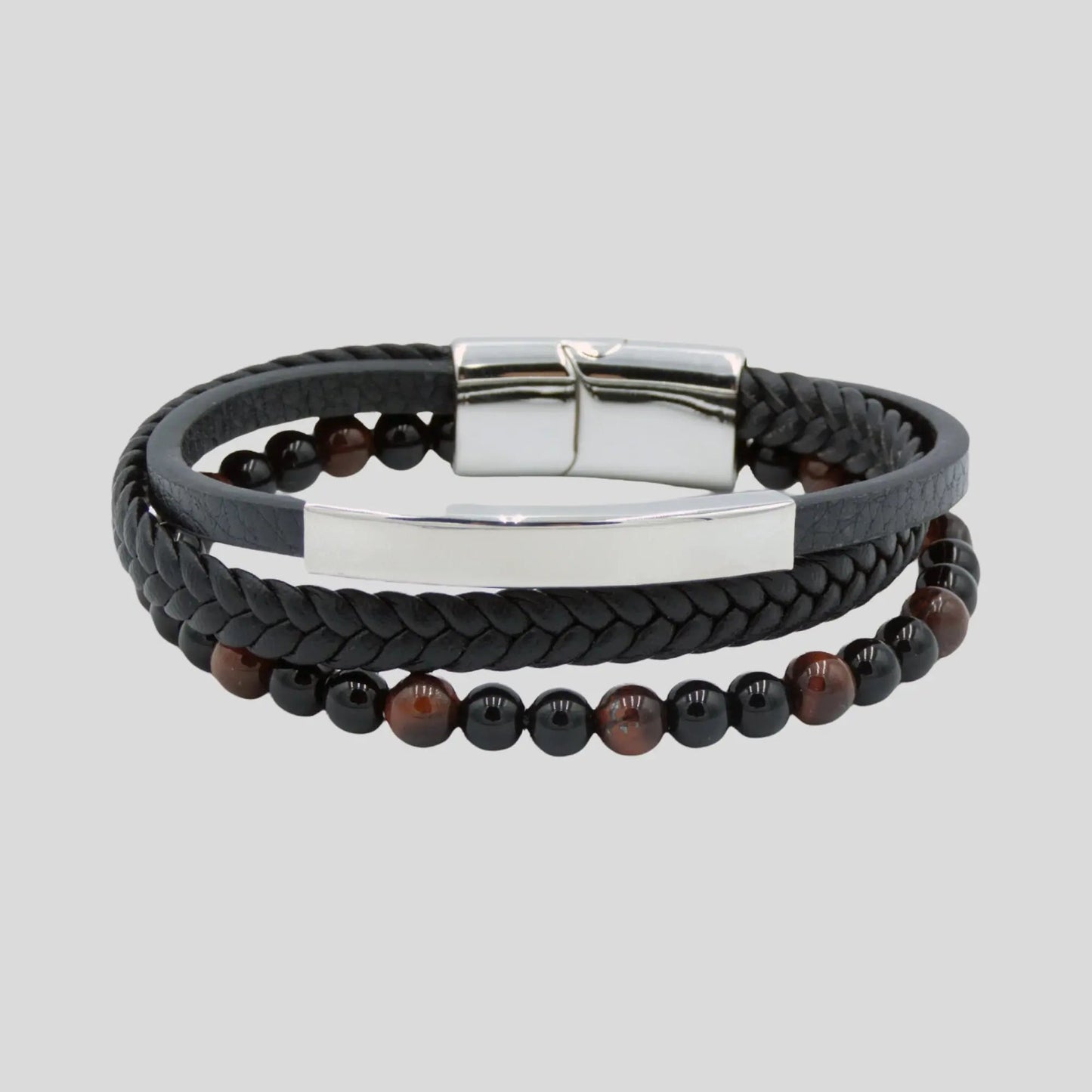 Black Agate & Tiger Eye Multi Bracelet - Silver