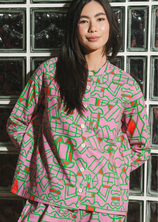 Organic Cotton and Linen Shirt in Blush Horizon