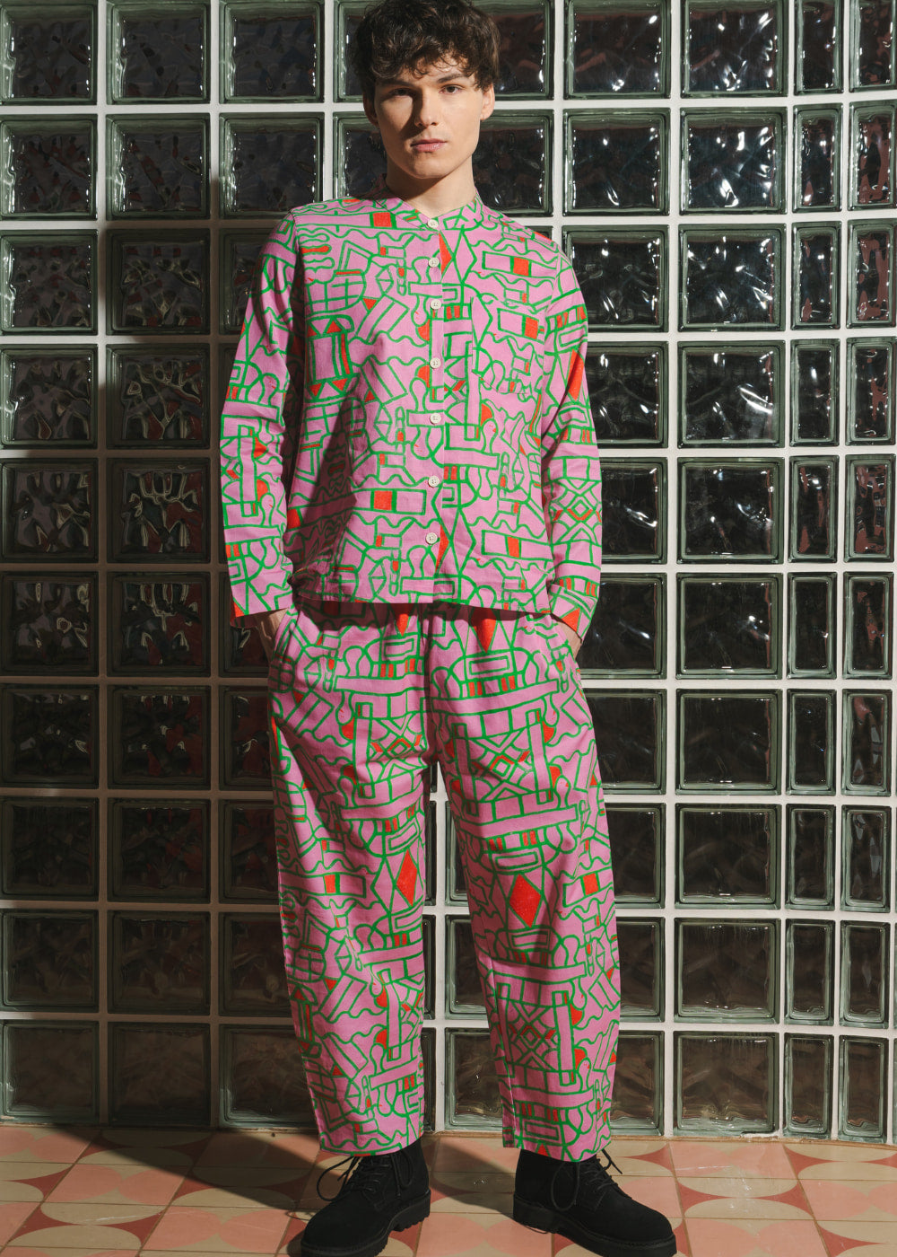 Organic Cotton and Linen Shirt in Blush Horizon