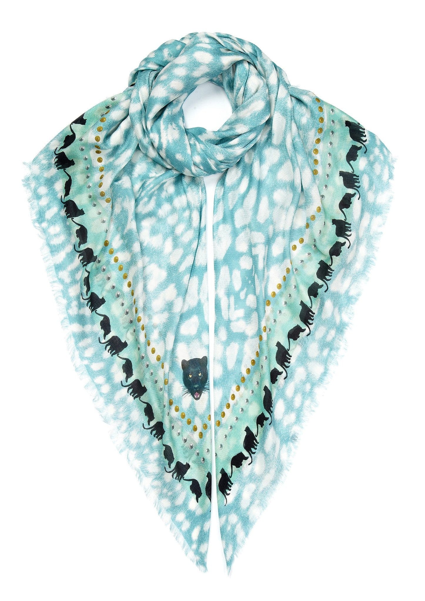 VASSILISA Scarf in Light Blue Colour: Leopard Print