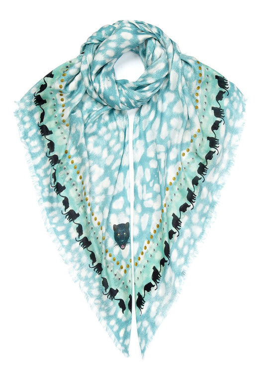 VASSILISA Scarf in Light Blue Colour: Leopard Print
