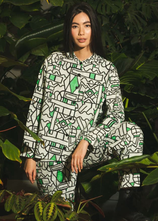 Organic Cotton and Linen Shirt in Circuit Garden