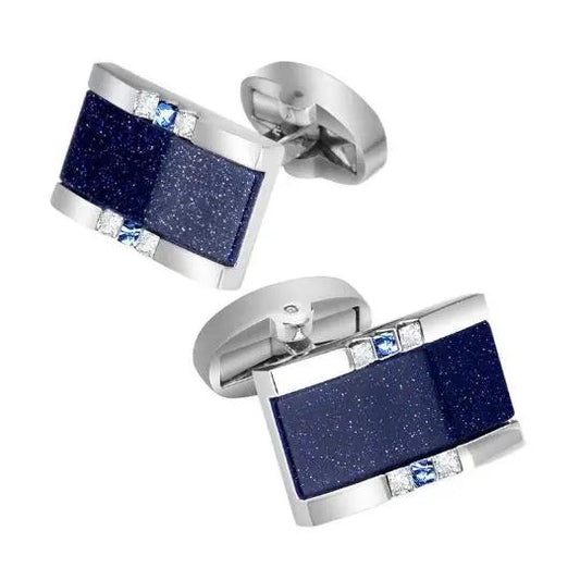 Oblong Blue Sandstone And Crystal Cufflinks