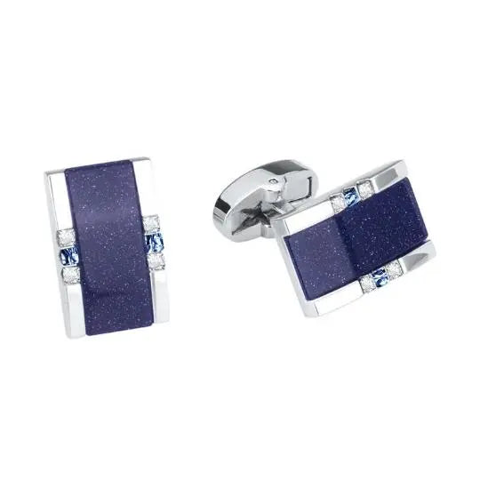 Oblong Blue Sandstone And Crystal Cufflinks