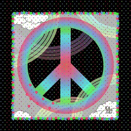 VASSILISA Scarf in Black, Pink and Green: Peace & Rainbow Print