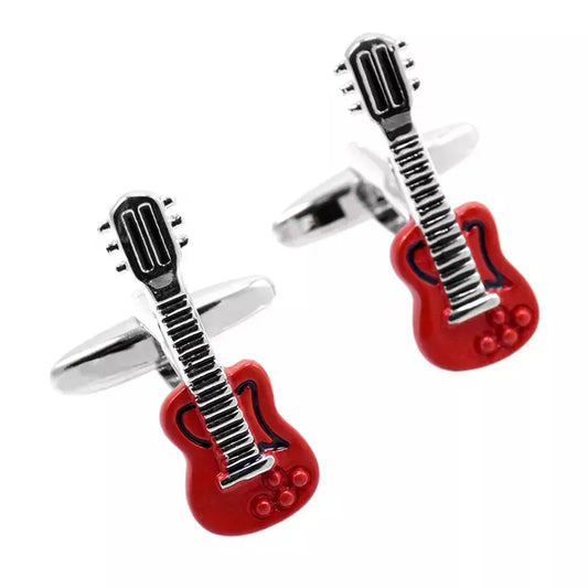 Red Enamel Guitar Cufflinks