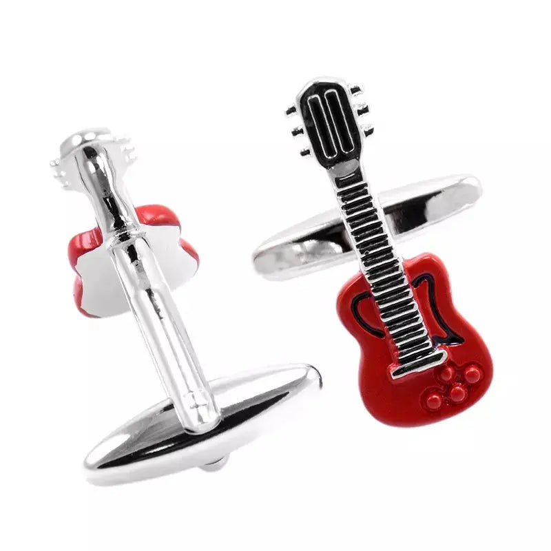 Red Enamel Guitar Cufflinks