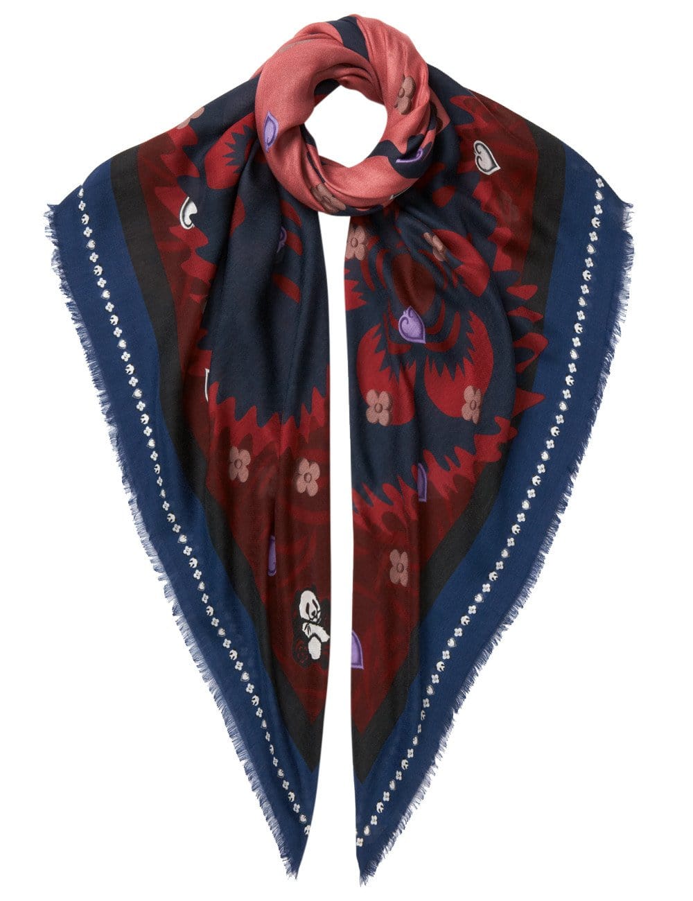 VASSILISA Scarf in Burgundy Colour: Panda and Emoji Print