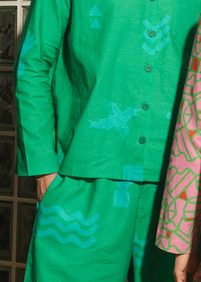 Organic Cotton & Linen Balloon Trousers in Meadow Flow