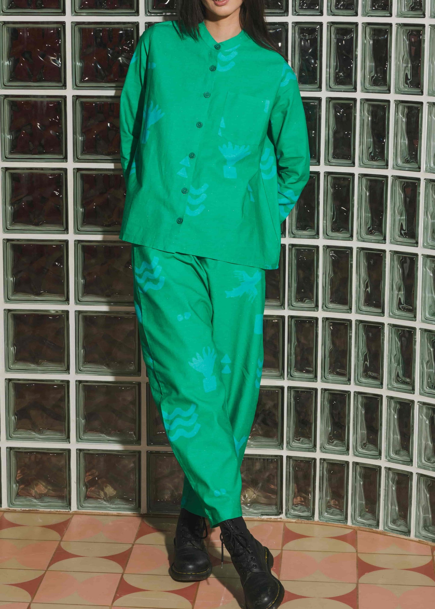 Organic Cotton & Linen Balloon Trousers in Meadow Flow