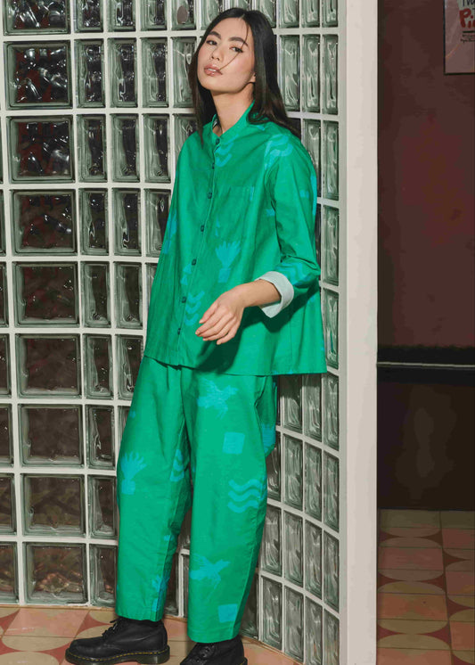 Organic Cotton & Linen Balloon Trousers in Meadow Flow