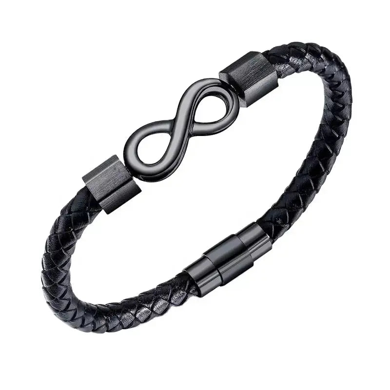 Woven Leather Stainless Steel Infinity Bracelet