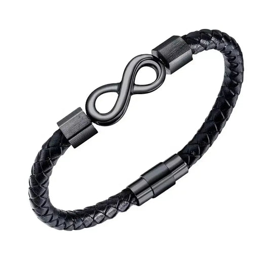 Woven Leather Stainless Steel Infinity Bracelet