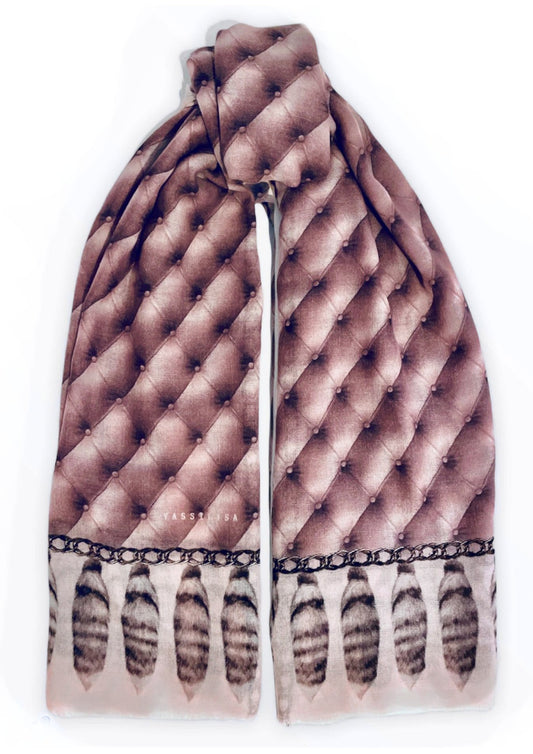 NEW VASSILISA Edition: 100% wool scarf - leather quilt print in rose colour, XL