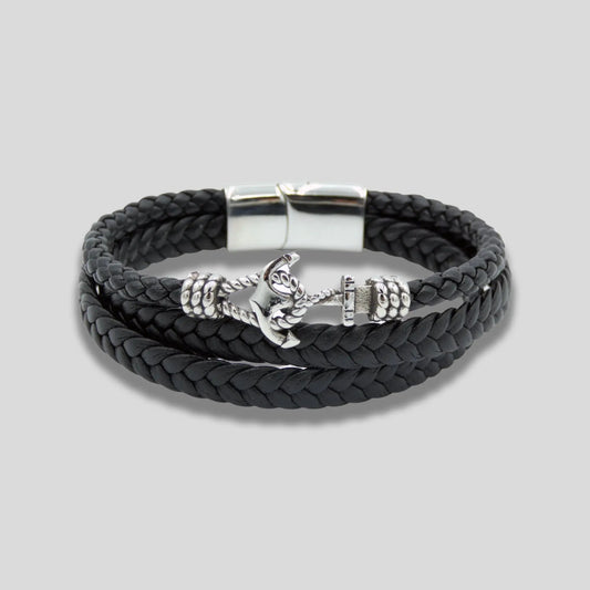 Anchor & Hook Multi-Layer Leather Bracelet