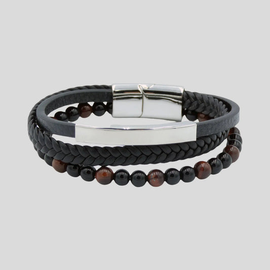 Black Agate & Tiger Eye Multi Bracelet - Silver