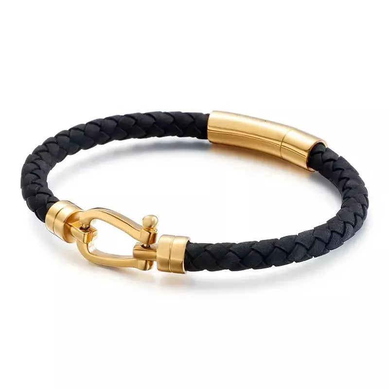 Blair Atholl Gold & Black Leather Bracelet