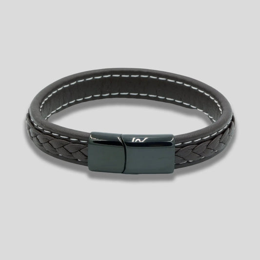 Brown Leather Bracelet with Black Clasp