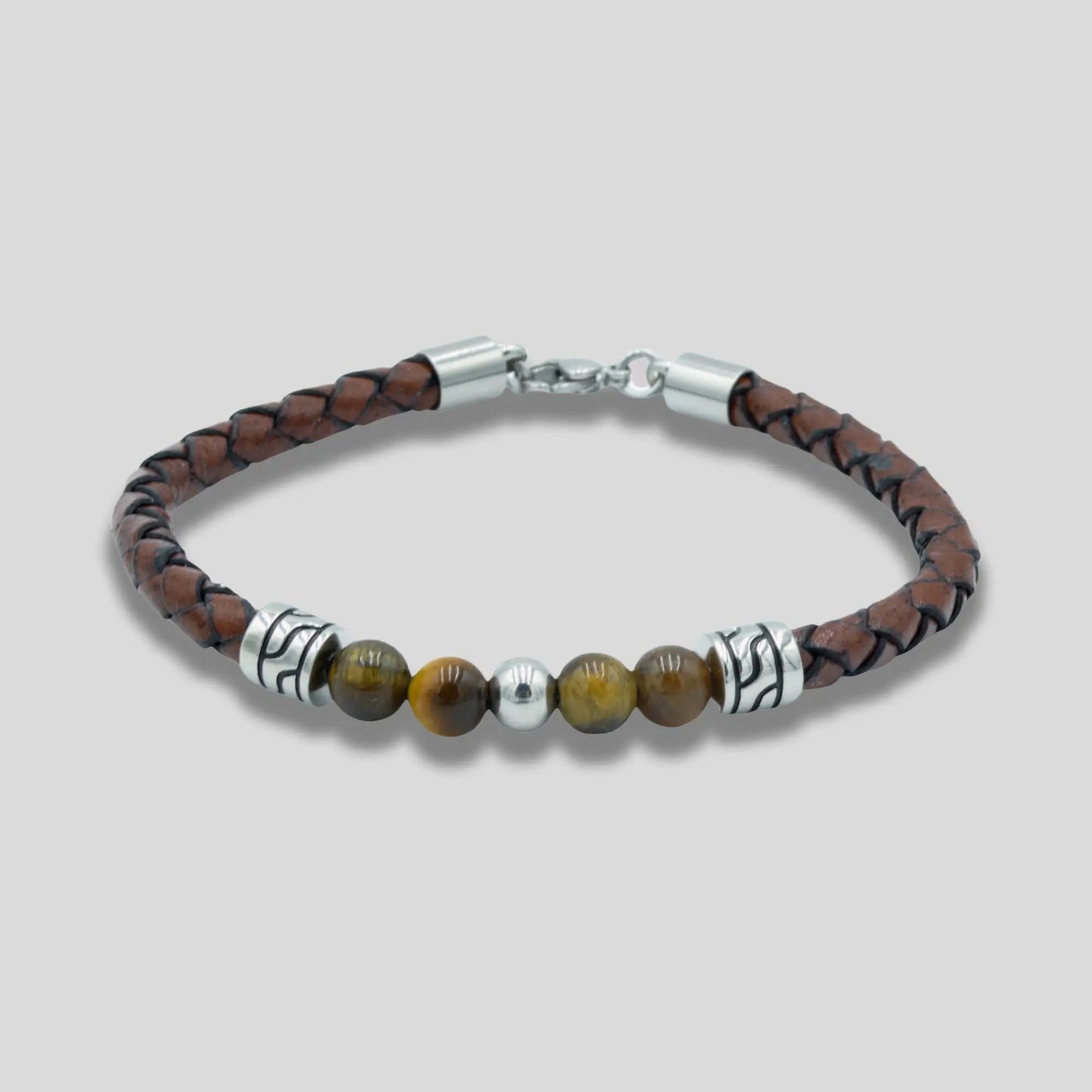 Brown Leather Tiger Eye Bead Bracelet
