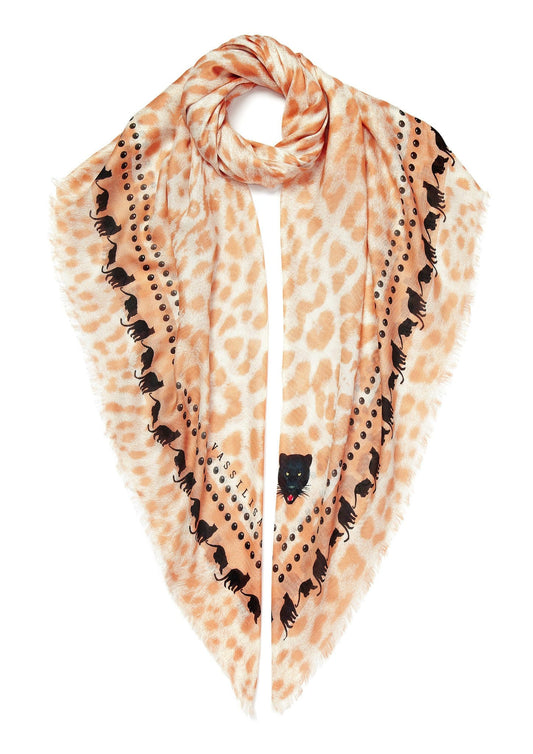 VASSILISA Scarf in Beige Colour: Leopard Print