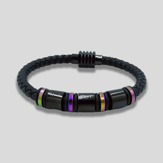 Chromatic Steel Leather Braided Bracelet