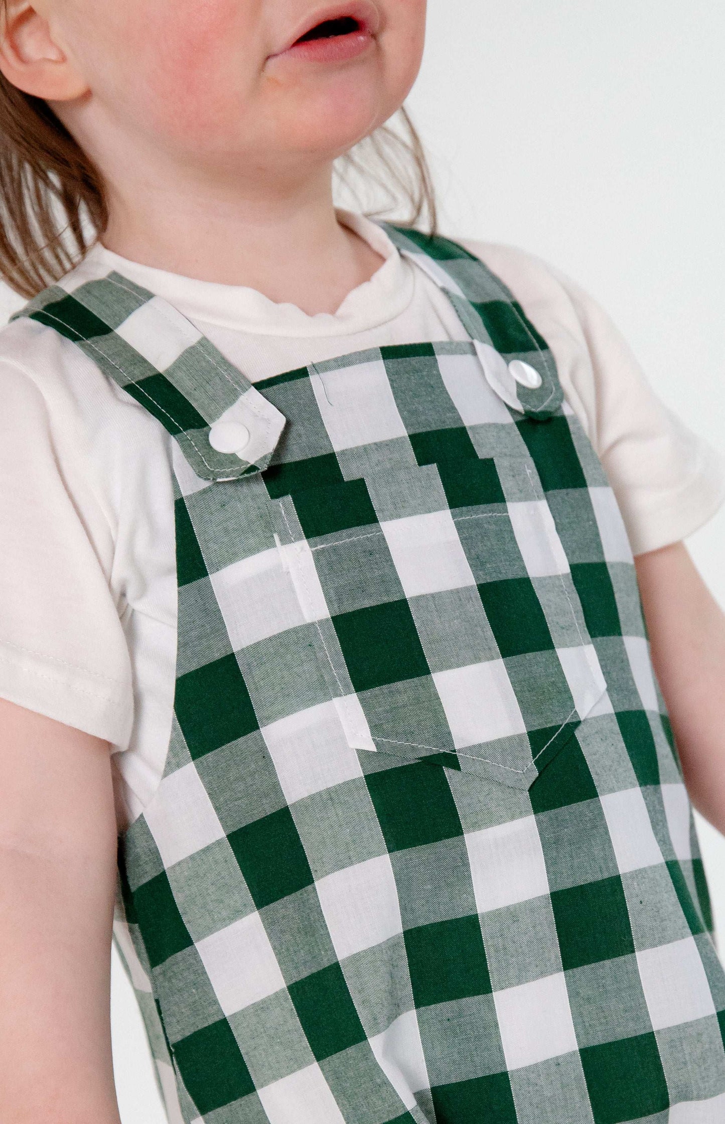 Green Gingham Cotton Dungarees Shorts