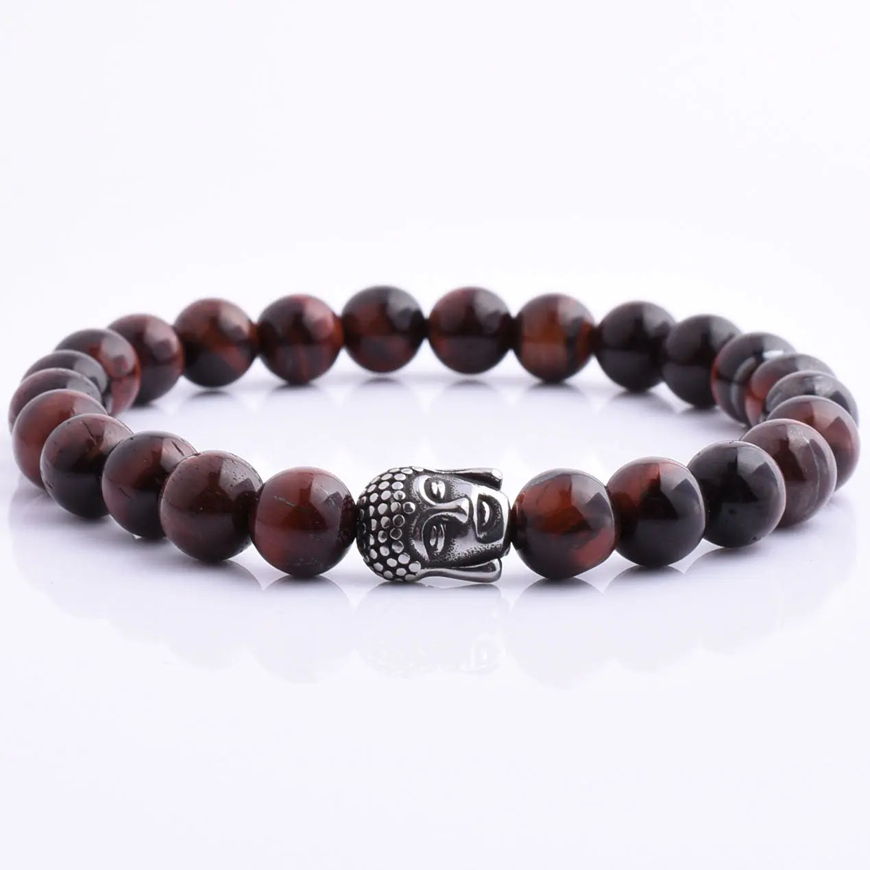 Handmade Tigers Eye Buddha Head Beaded Mens Bracelet