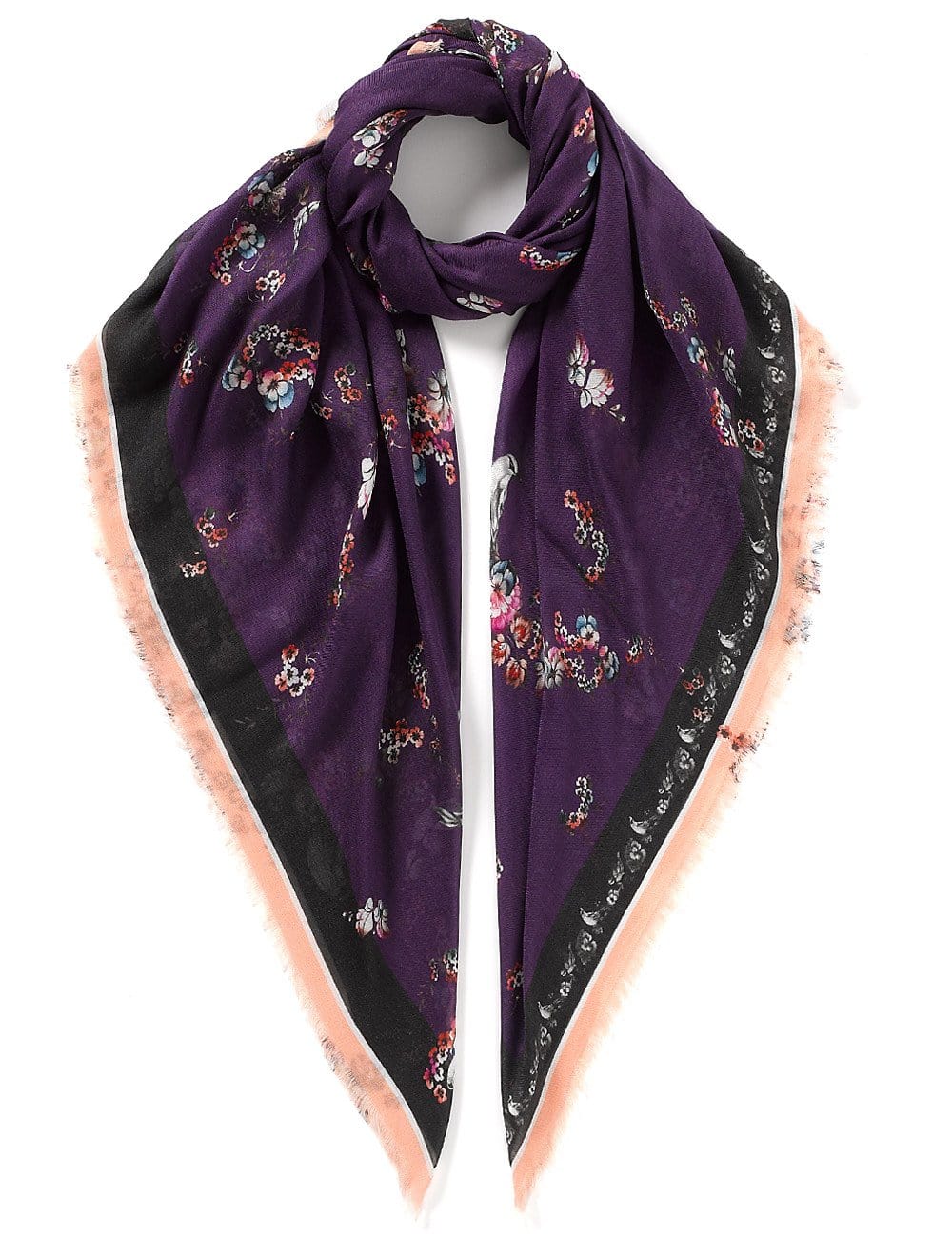 VASSILISA Scarf in Purple Colour: Floral and Birds Print
