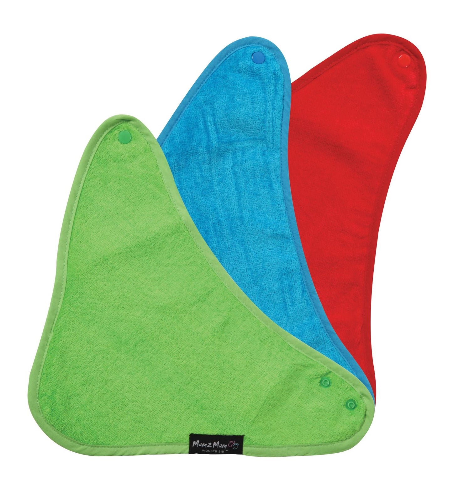 3 PACK - Mum 2 Mum Bandana Style Baby Bibs - Red / Lime / Teal