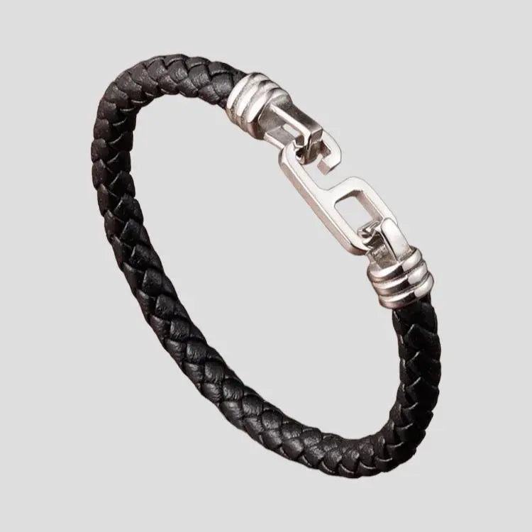 Single Black Leather Hook Bracelet