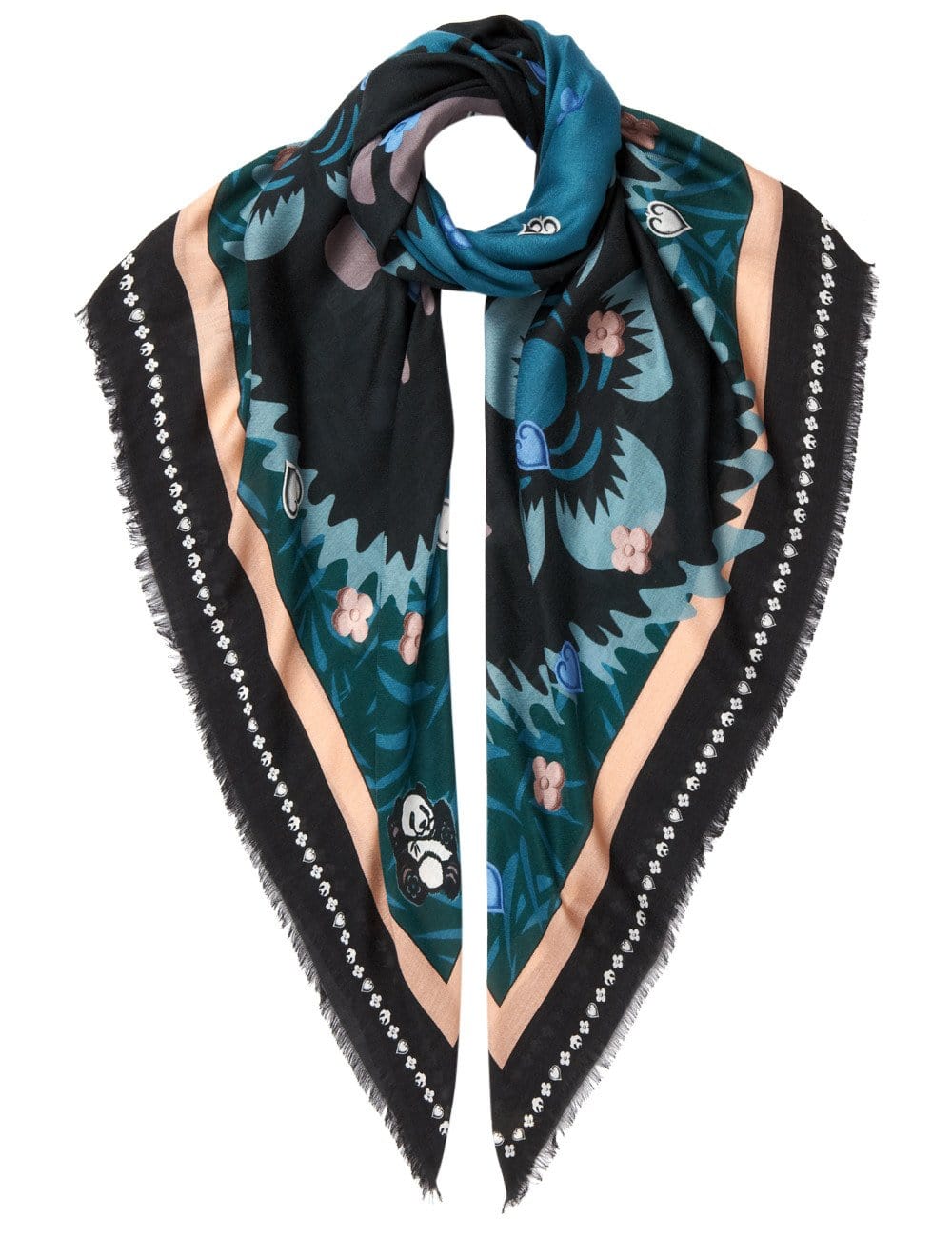 VASSILISA Scarf in Teal Colour: Panda and Emoji Print