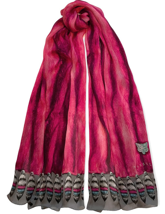 VASSILISA Silk Scarf in Pink: Tails Print