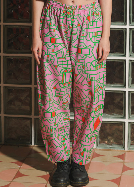 Organic Cotton & Linen Balloon Trousers in Blush Horizon