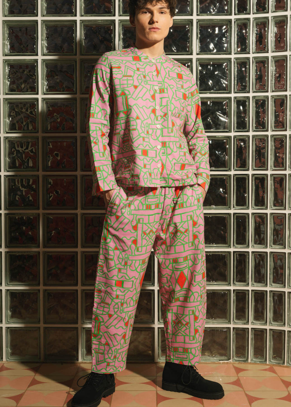 Organic Cotton & Linen Balloon Trousers in Blush Horizon