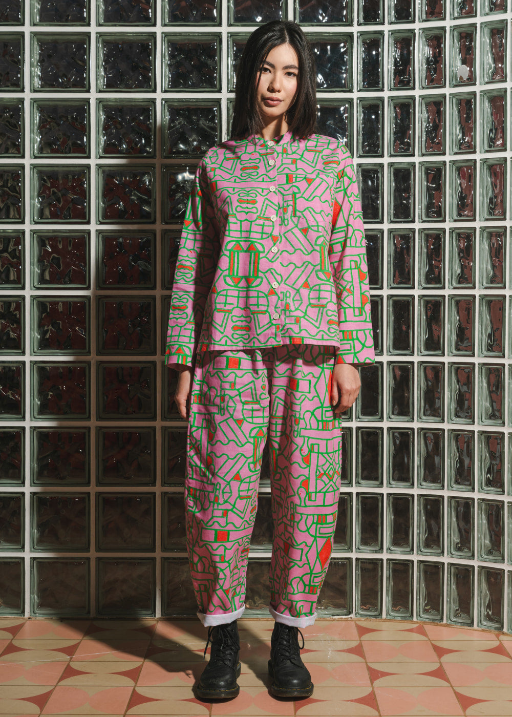 Organic Cotton & Linen Balloon Trousers in Blush Horizon