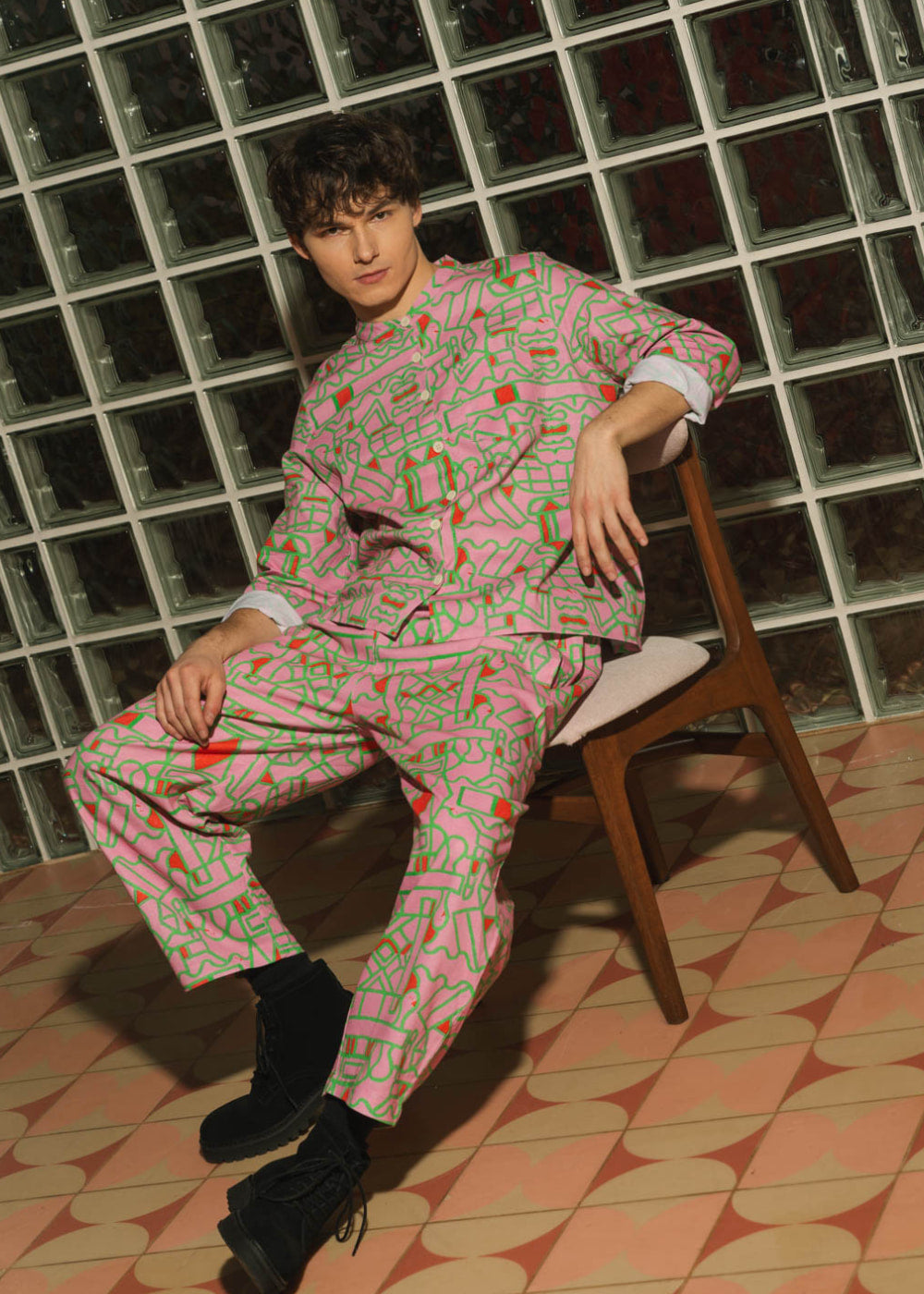 Organic Cotton and Linen Shirt in Blush Horizon