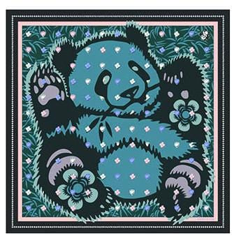 VASSILISA Scarf in Teal Colour: Panda and Emoji Print