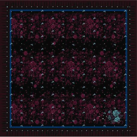 VASSILISA Scarf in Burgundy Colour: Bunnies and Florals Print