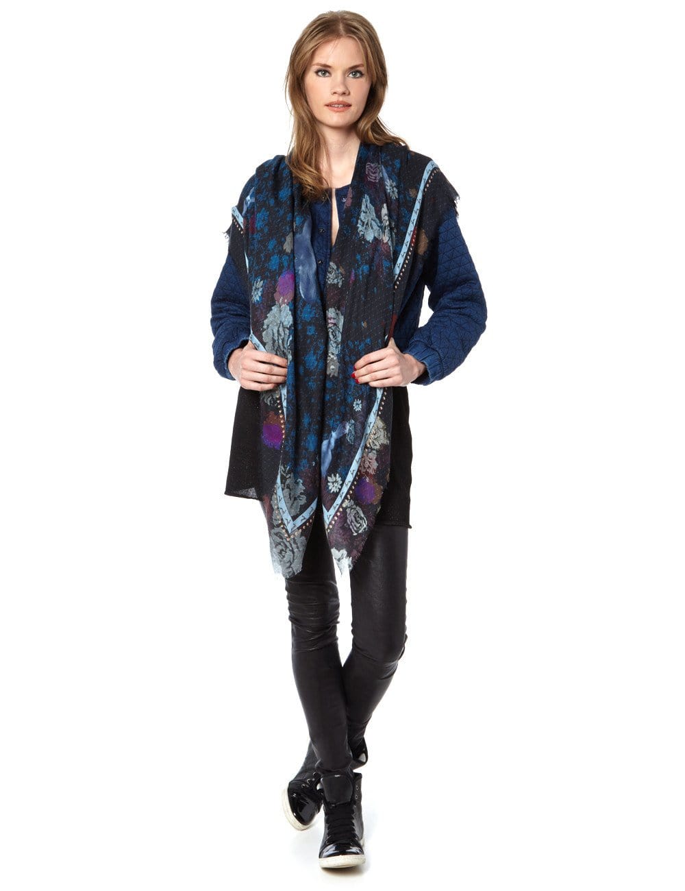 VASSILISA Scarf in Midnight Blue Colour: Bunnies and Florals Print